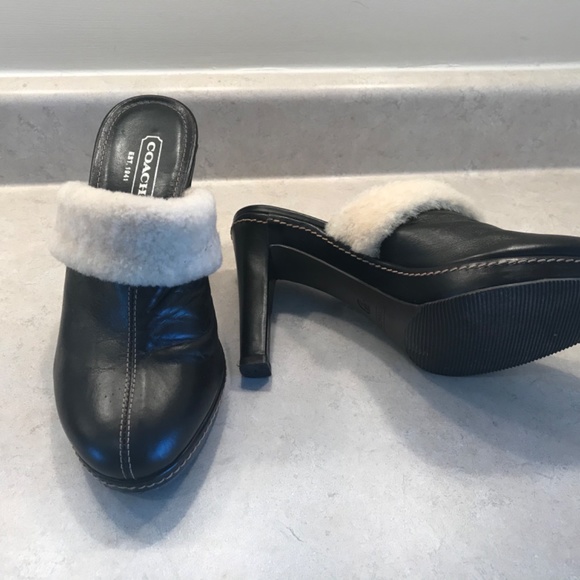 NWOT COACH Fur and Leather Heeled Mules - Picture 3 of 3